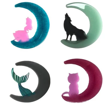 

4pcs/set Epoxy Silicone Mold Moon Girls Fish Tails Wolf Cat Resin Casting Keychain Manufacturing Handmade Decoration Dropping