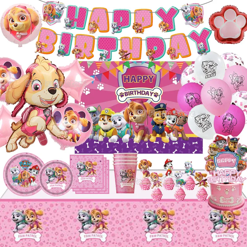 Dog Balloons Set Disposable Tableware Party Decorations for Paw Patrol Cartoon Animation Birthday