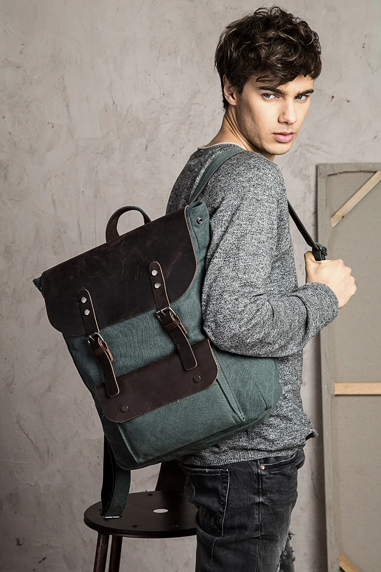 Fashion Backpack Leather Canvas men Backpack Women School Bag Bagpack Rucksack male Daypack Knapsack Teenager mochila Hiking New 6