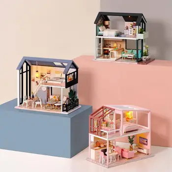 

DIY Miniature Dollhouse Kit Handmade Wooden House with Furniture for Christmas Birthday Valentine's Day Gift
