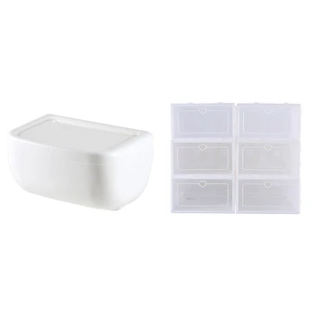 

1x Toilet Paper Holder Bathroom Self-Adhesive & 6PCS Durable Plastic Shoe Boxes Flip Shoes Box Thickened Transparent