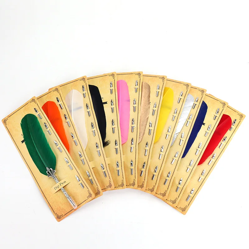 

AP 170 1 Set English Watery Feather Dip Pen Writing Stationery Gift Box with 5 Nib Wedding Gift Quill Pen Fountain Pen