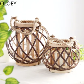 

Lantern Candlestick Retro Rope Natural Wickerwork Hand-woven Candle Holders Garden Bougeoir Tea Light Wedding Centerpieces Decor