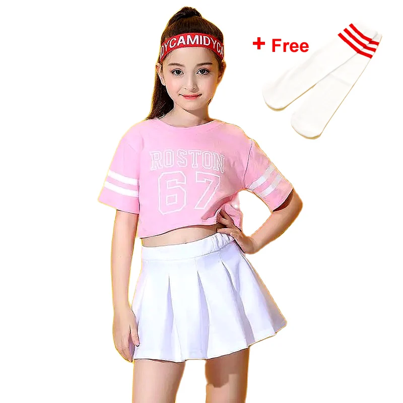 School Team Uniform Girls Red Cheerleader Costume Kids Pleated Skirt Set Dance Show Stage Performance Children Competition Cheer