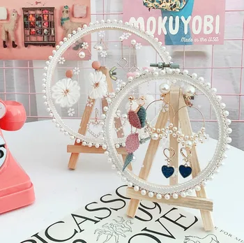 

Lace jewelry storage shelf earrings earrings display rack creative hanging net girl heart desktop solid wood ornaments