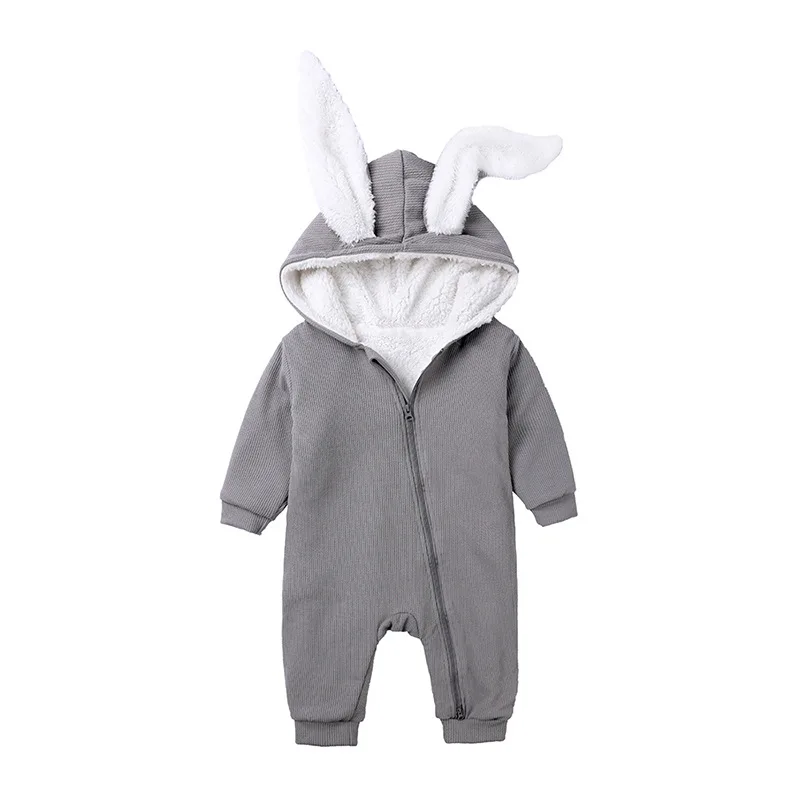 Grey Herbabe зимние комбинезоны для новорожденных, толстый теплый комбинезон с длинными рукавами, Детский комбинезон с капюшоном, костюм для подвижных игр, одежда для мальчиков и девочек возрастом от 0 до 18 месяцев - Цвет: Grey