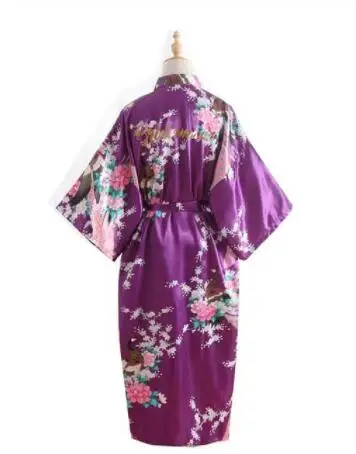 Шелковый халат атласный для подружки невесты, халат для подружки невесты, халат для мамы, халат, женское атласное свадебное кимоно, сексуальная ночная рубашка, платье, женский халат - Цвет: purple bridesmaid