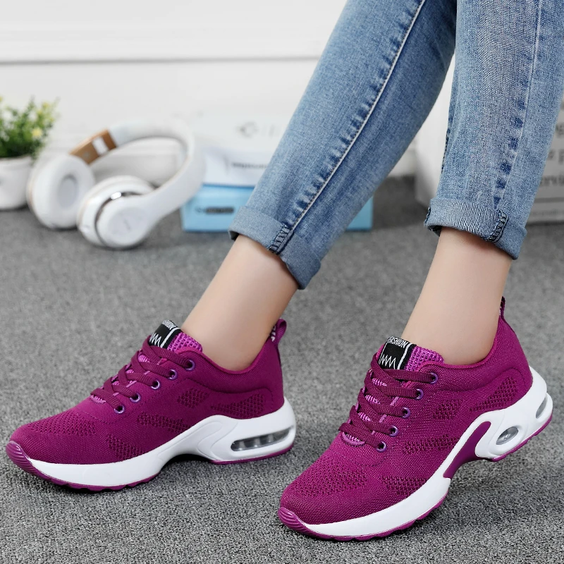 Спортивная обувь для женщин Дышащие износостойкие фитнес-кроссовки на открытом воздухе кроссовки на воздушной подушке зашнуровать обувь для дам красный черный розовый фиолетовый женская теннисная обувь