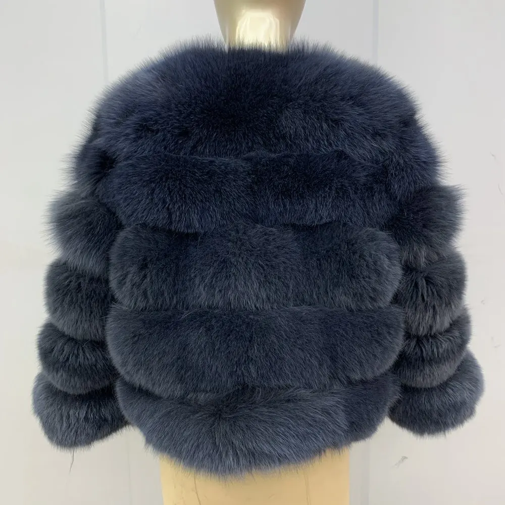 Новинка, стильное зимнее женское меховое пальто, длина 50 см, настоящая Лисий кожа, куртка, высокое качество, Лисий мех, Круглый ворот, теплая куртка