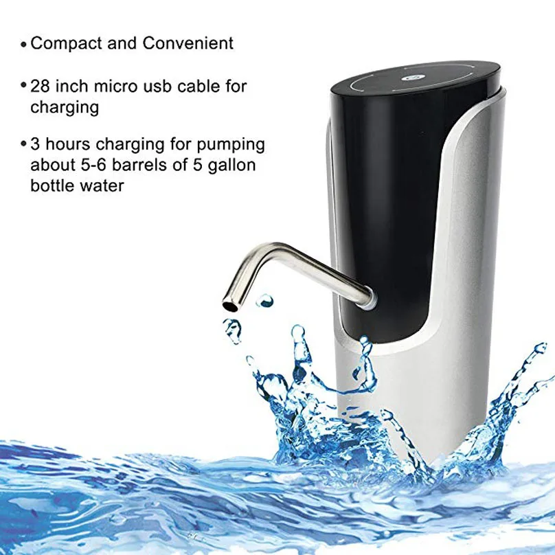 Water Bottle Pump Low Noise USB Charging Automatic Drinking Portable Wireless Water Dispenser for Universal 1-5 Gallon Bottles