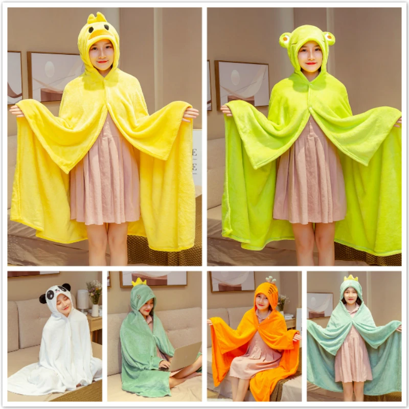 

1pc 160x100cm Cute Frog&panda&chick Plush Cape Lazy Blanket Soft Cartoon Dinosaur Stuffed Cloak Doll Cosplay Air Blankets gift