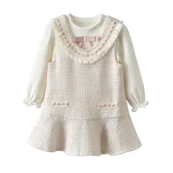 AURO Mesa/Модный комплект из 2 предметов для маленьких девочек, платье без рукавов с футболкой эксклюзивная Осенняя Девичья одежда для детей