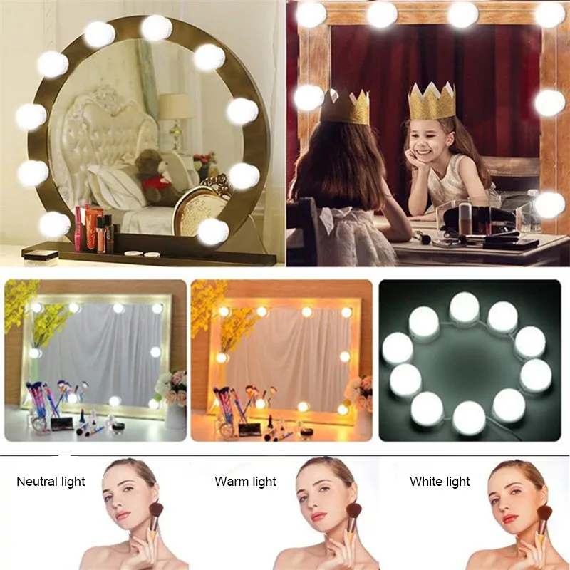 Newest Vanity LED Mirror Lights Kit Dimmable 10 Bulbs Lighting DIY Fixture Strip for Makeup Dressing Table