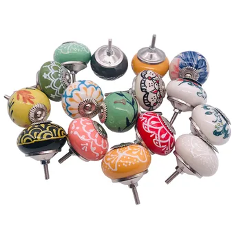 

Vintage Europe Ceramic Knobs Multi-colored Porcelain Pulls Handles for Kids Furniture Wardrobe cabinet Doors drawer Knobs