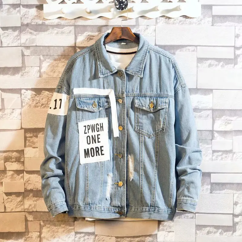 

Beggar with Holes Denim Jacket Gown Korean-style Trend Loose Casual Versatile Tops Men Handsome Coat