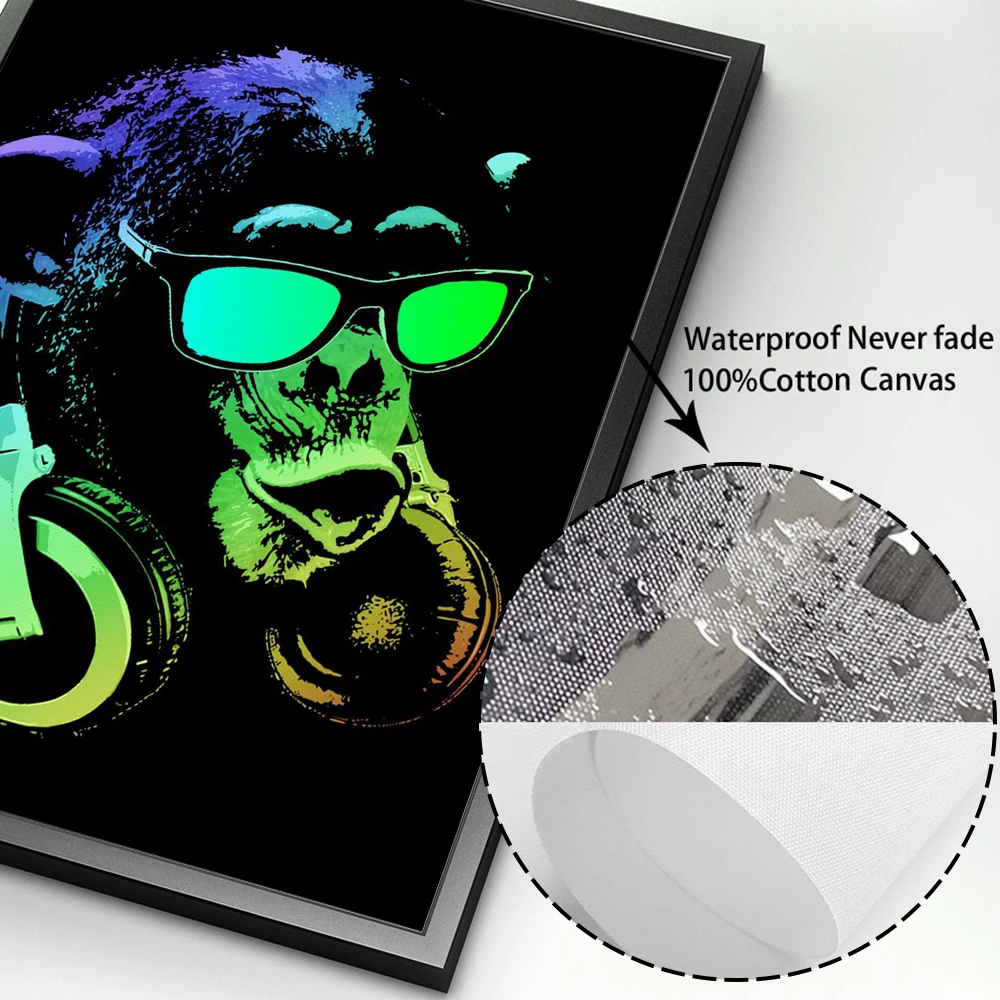 Neon style cool Dj animals Leopard Dog Orangutan Wall Art Canvas Poster Print Picture Home Living Room Decoration Painting