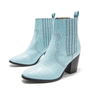 

2019 Motorcycle Western Cowboy Boots Women Crocodile pattern Leather Short Cossacks High Heels Cowgirl Booties Ankle botas Shoes