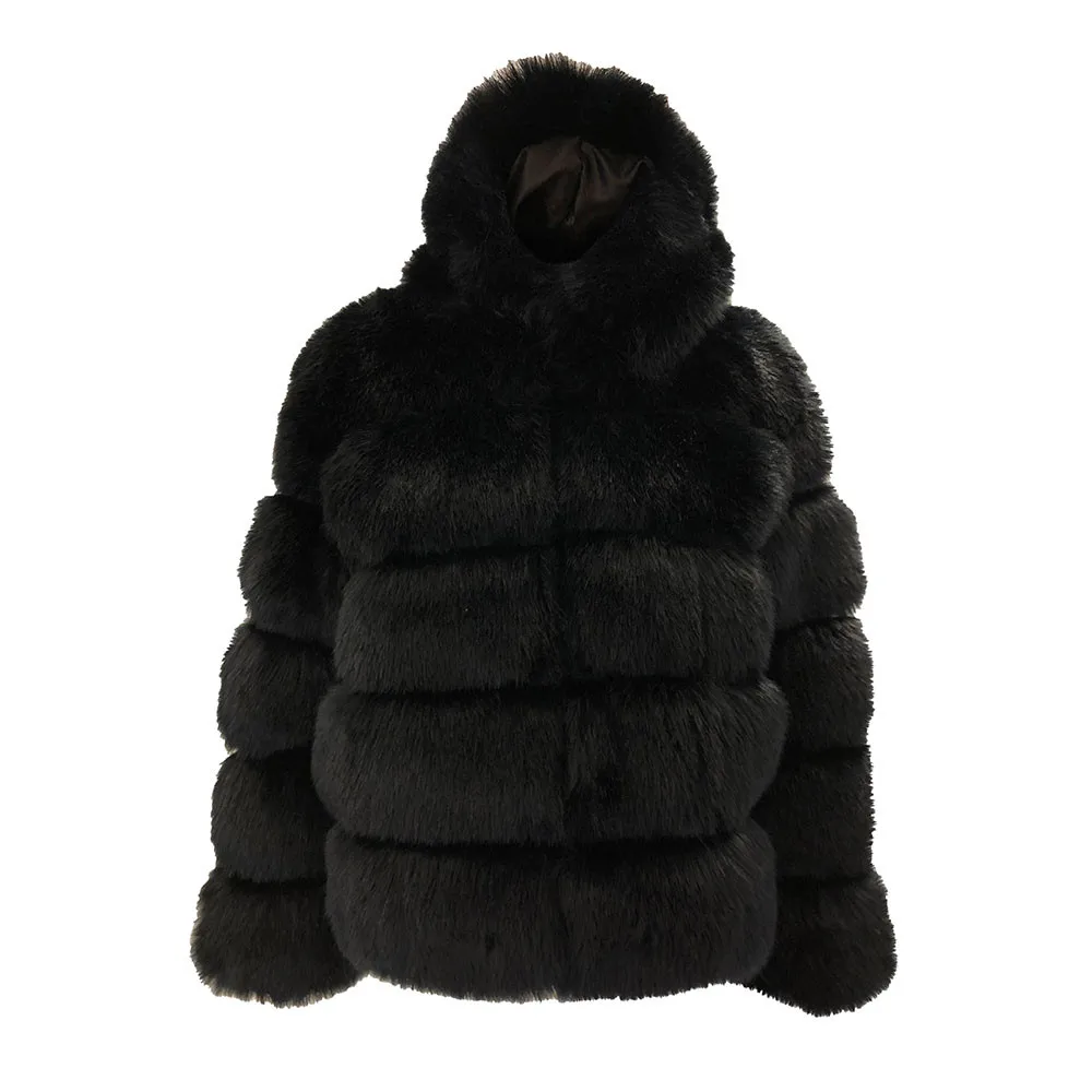 Женская норковая шуба из искусственного меха, зимняя с капюшоном, новая однотонная куртка с плюшевым мишкой, теплая толстая верхняя одежда, куртка veste fourrure femme - Цвет: Черный