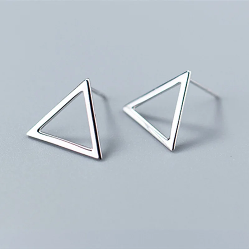 

925 Sterling Silver Simple Hollow Triangle Stud Earrings Glossy Geometric Jewelry Elegant Party Accessories