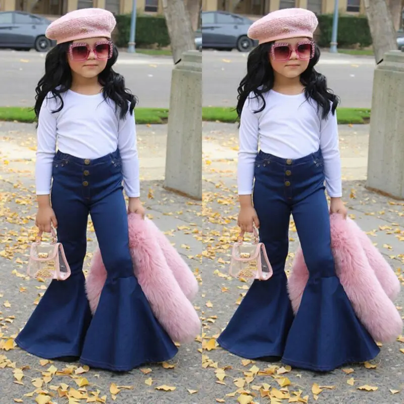 New Toddler Baby Girl Blue Jeans Buttons Skinny Flared Jeans Kids Stretchy  Denim Bell-bottoms Long Trousers Baby Casual Clothing - Kids Jeans -  AliExpress