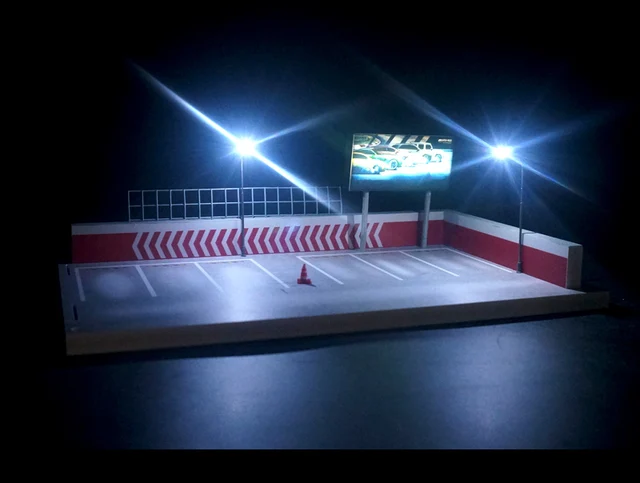 1/64 Rooftop Model Car Outdoor Parking Lot Garage Scene With Illuminated Billboard Advertising Panel 3