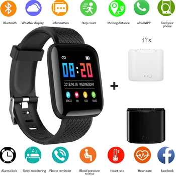 

Kids Smart watch 116 plus SmartWatch Heart Rate Tracker Men Sport Bluetooth Wristwatch for IOS Android i7s Bluetooth Earphone