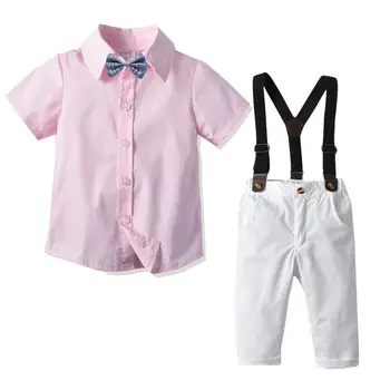 

Boys Clothes Short Shirt with Bow + white Pants Baby 4 Pieces Suit Set 2020 Summer Shirt Sets Infant Kid Clothing Article