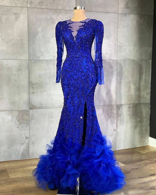 2020 арабское Aso Ebi Королевское синее вечернее платье Роскошные Кристаллы из бисера