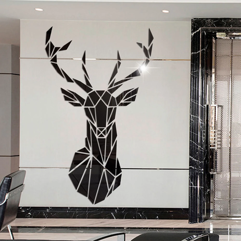 Deer Head 3D Mirror Wall Sticker Home Decoration Acrylic Mirror Sticker Mural Removable Art Decal Nordic Living Room Wall Paper 2