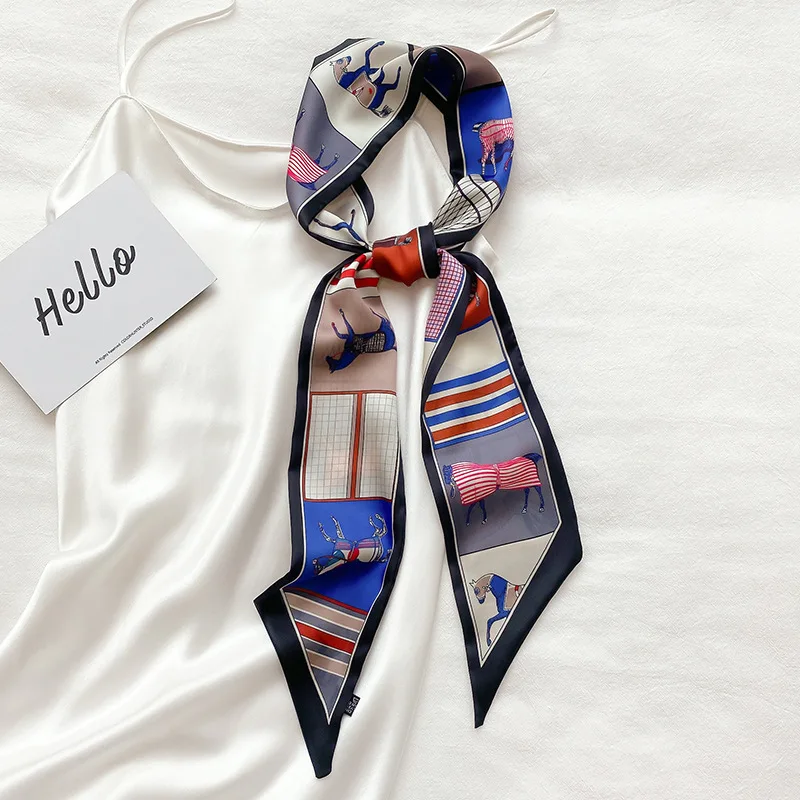 KOI LEAPING aesthetic Strawberry long silk scarf female multi-function decorative scarf headband tie wrist strap bag belt 5
