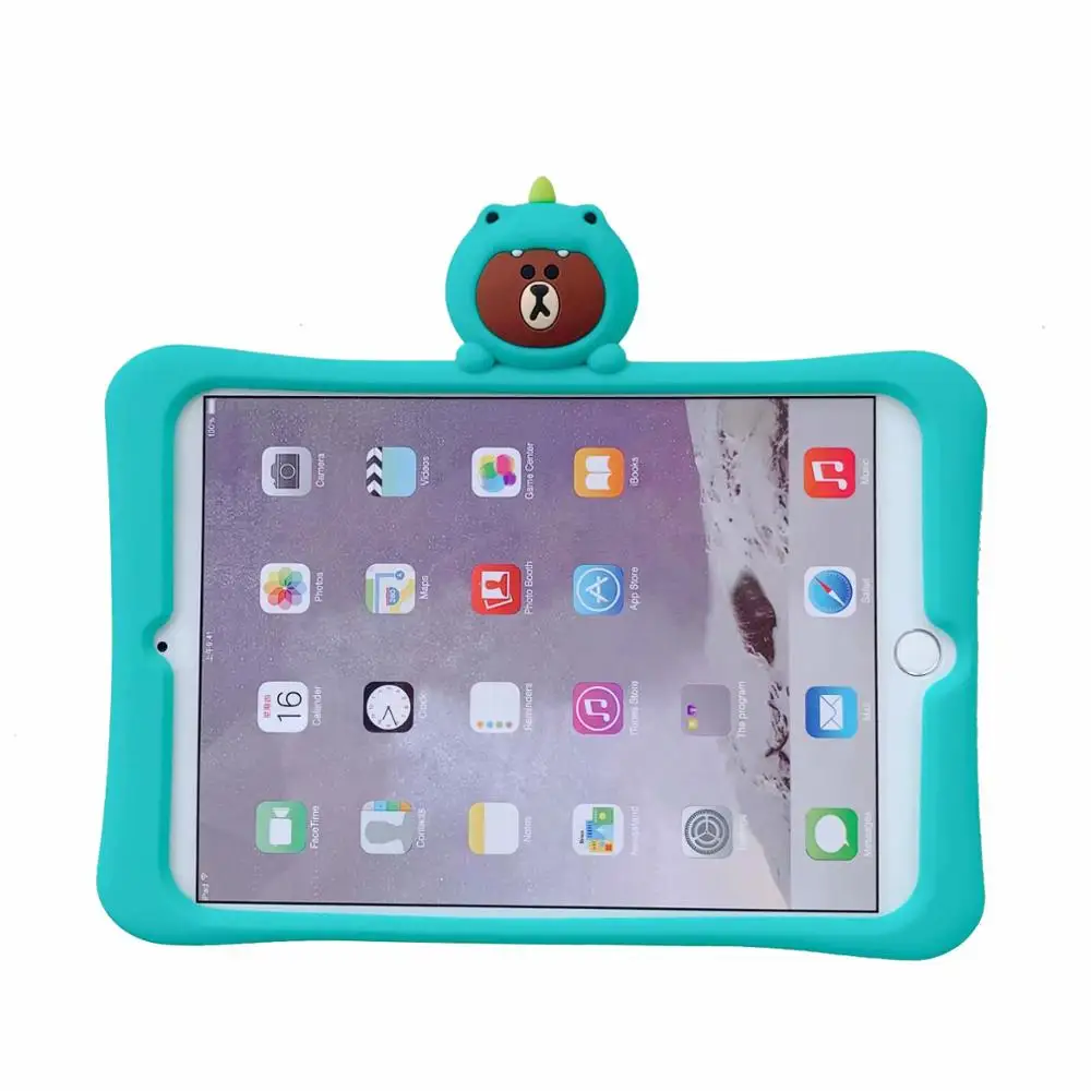 Kids Safe Non-toxic Soft Silicone Dinosaur Bear Pattern Cartoon Tablet Case for IPad Air 3 Pro 10.5" Stand Cover Coque+pen