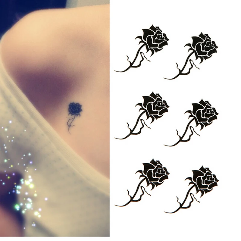 3D Waterproof Temporary Tattoo Sticker Black Rose Body Art Water Transfer Fake Tattoo 10.5*6*2.5cm