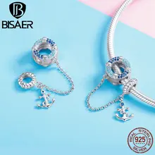 BISAER,, 925 пробы, серебряный, синий, морской Шарм, безопасная цепь для браслета и ожерелья, женская мода, ювелирное изделие, подарок HSC1149