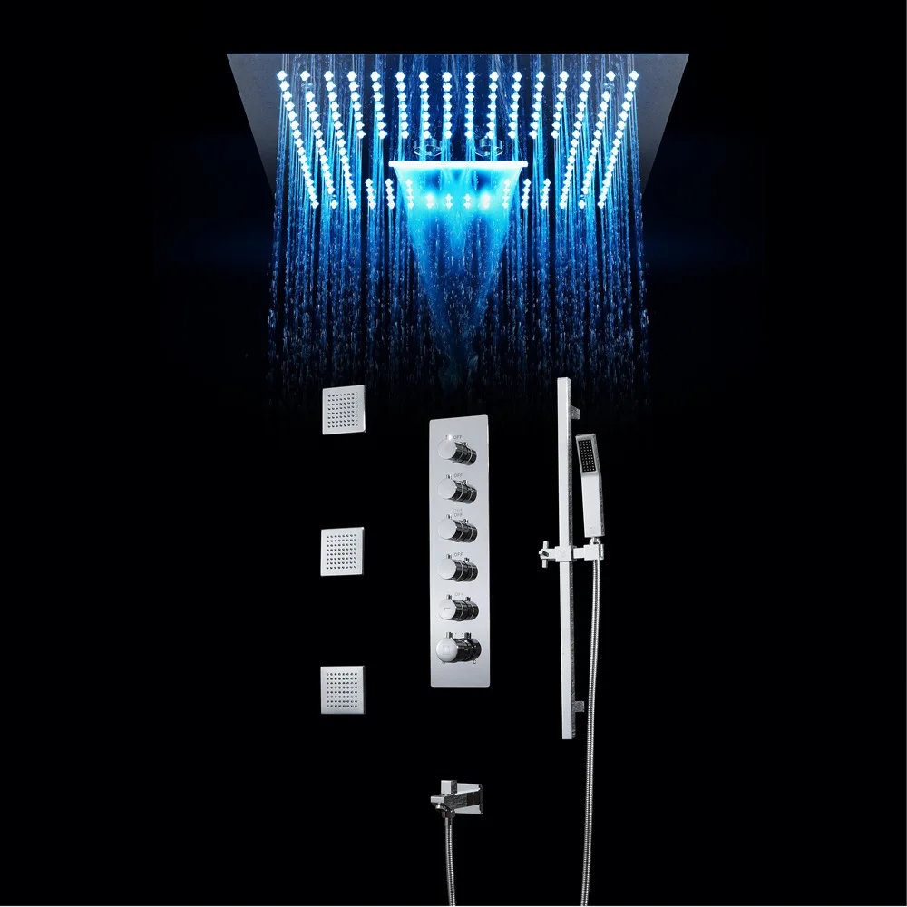 

Hideep Concealed Shower Embedded Copper Constant Temperature 64 Color LED Top Spray Shower Awning Shower Side Spray Set