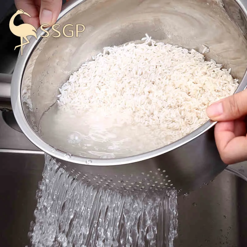 

SsGP 304 Drain Basket Stainless Steel Rice Washing Machine Washing Rice Washing Vegetables Sieve Kitchen Rice Rinsing Basin Hous