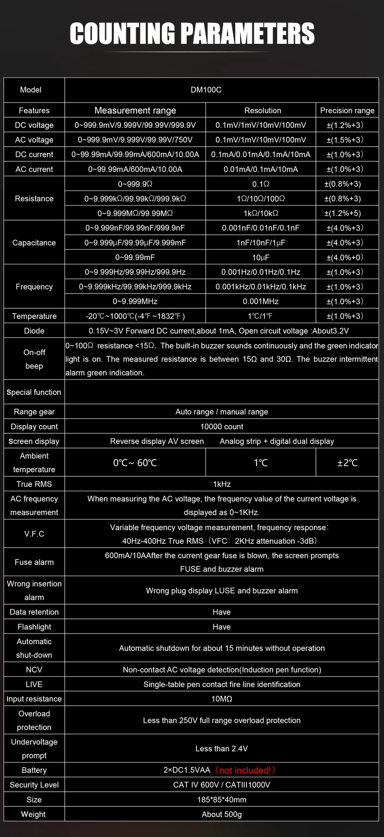 MESTEK DM100C ручной/Авто Диапазон мультиметр Высокая скорость Смарт двухъядерный VFC переменная частота напряжение мультиметры измерение