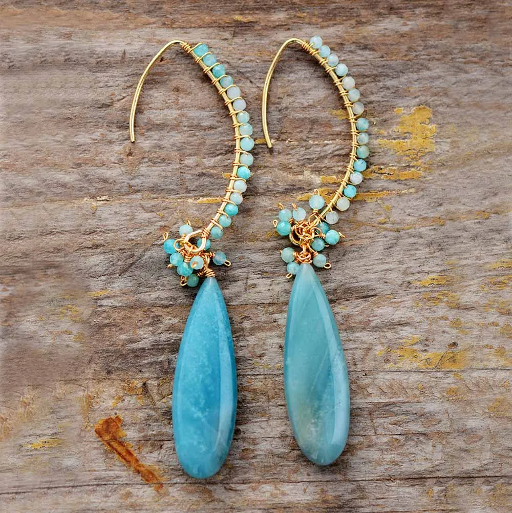 Exquisite Boho Drop Earrings for Women Amazonite Elegant Lady Dangle Earring Handmade Teardrop Jewelry Dropshipping Wholesale