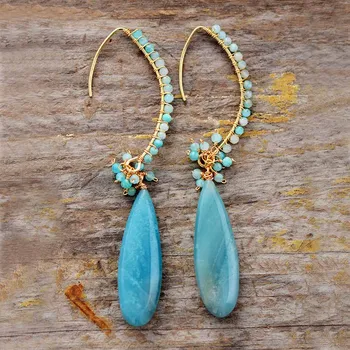 Exquisite Boho Drop Earrings for Women Amazonite Elegant Lady Dangle Earring Handmade Teardrop Jewelry Dropshipping Wholesale