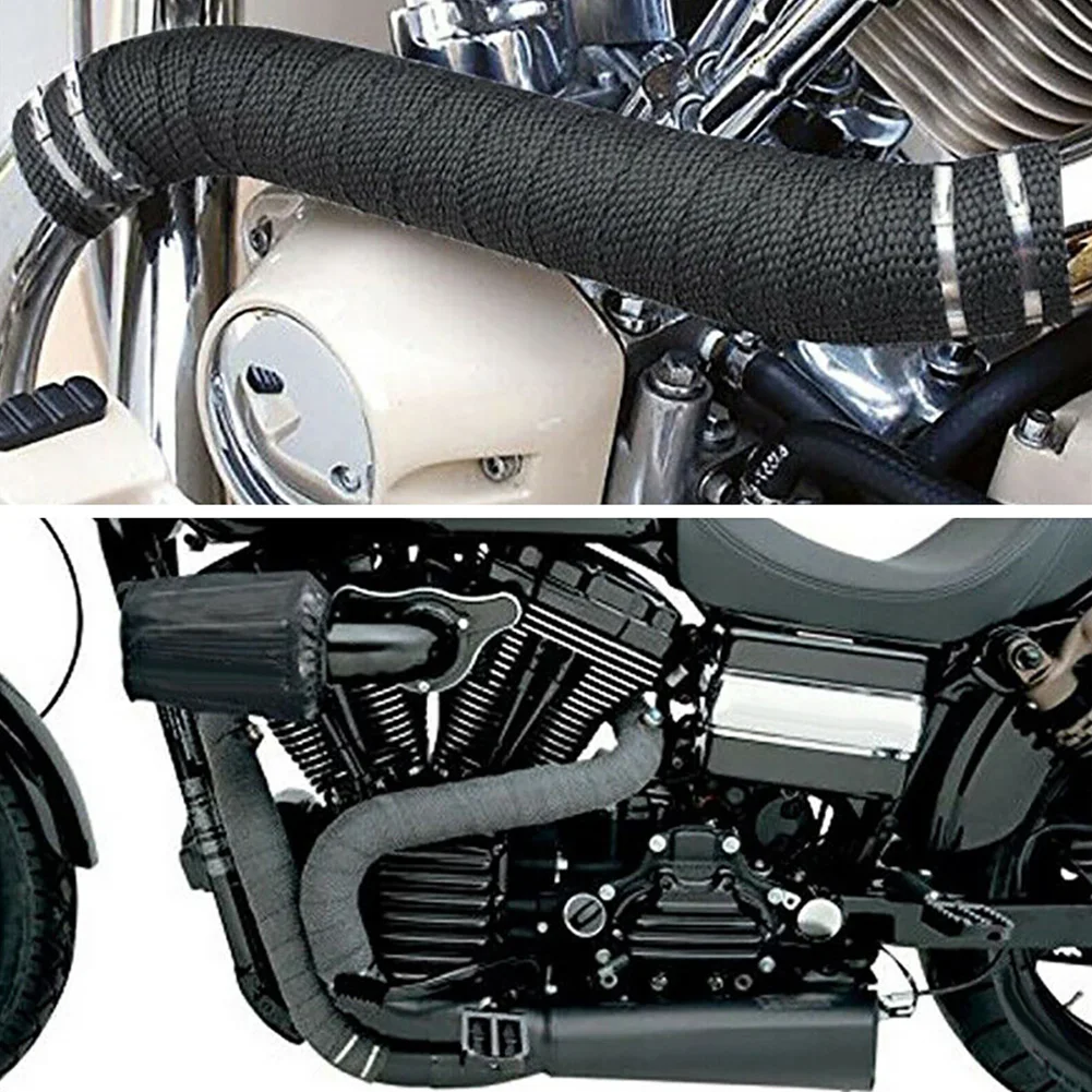 Fydun Exhaust Heat Wrap Roll for Motorcycle Fiberglass Heat Shield Tape with 4pcs Stainless Ties