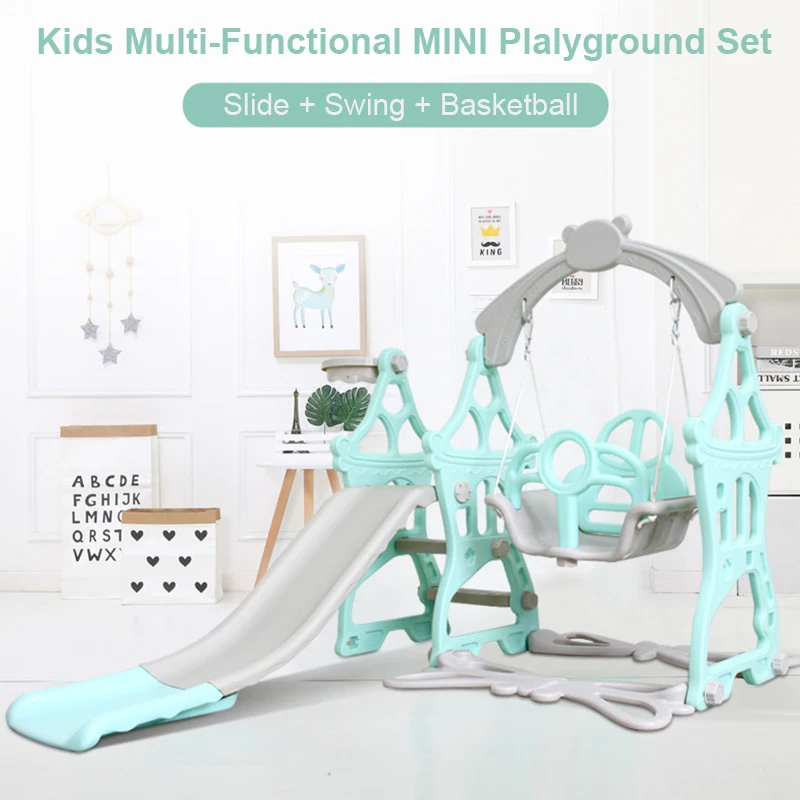 Chaise pivotante pour bébé 3 en 1 | Combinaison de glissière, jeu de basket-ball pour enfants, Mini jeux d'intérieur, ensemble de diapositives multifonctionnel