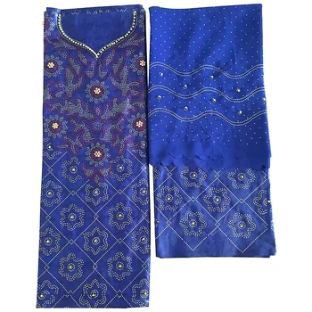 

blue bazin riche getzner with beads and stones luxury design beaded african bazin riche fabric with blouse 7yard/lot