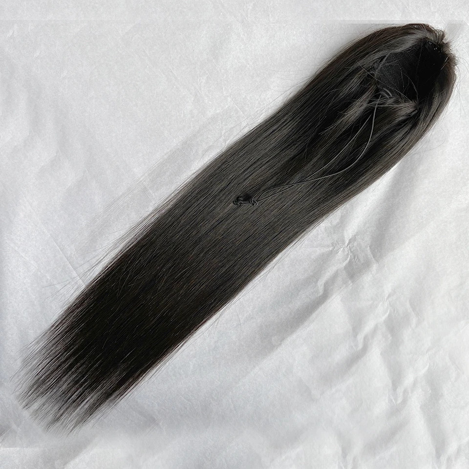 Sweettie – Extensions de cheveux brésiliens naturels Remy, queue de cheval lisse avec Clip, cordon de serrage, pour femmes noires