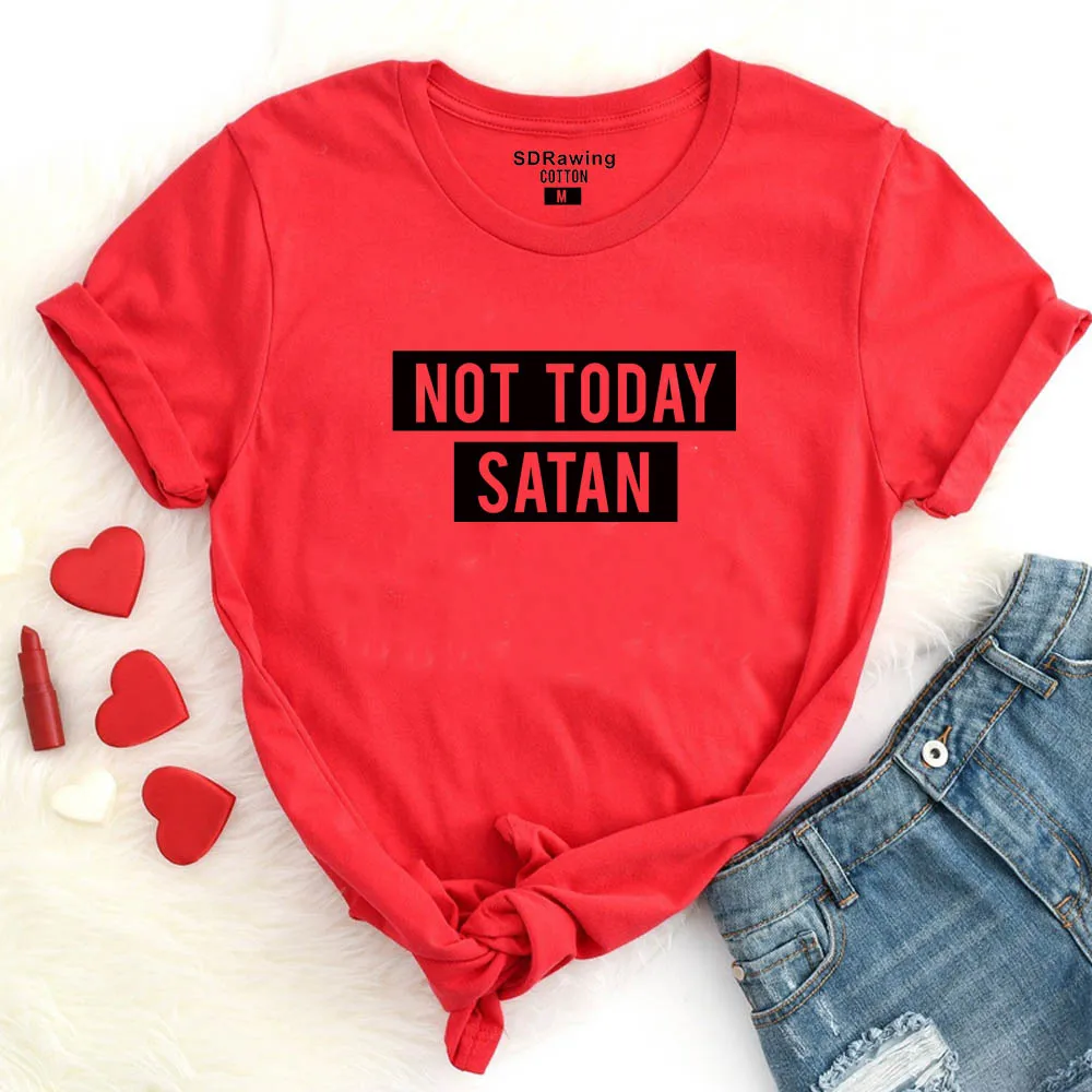 Harajuku Not Today Satan футболка с буквенным принтом, забавная графическая футболка, базовые тренировочные топы, сатана, не сегодня, футболки, Прямая поставка
