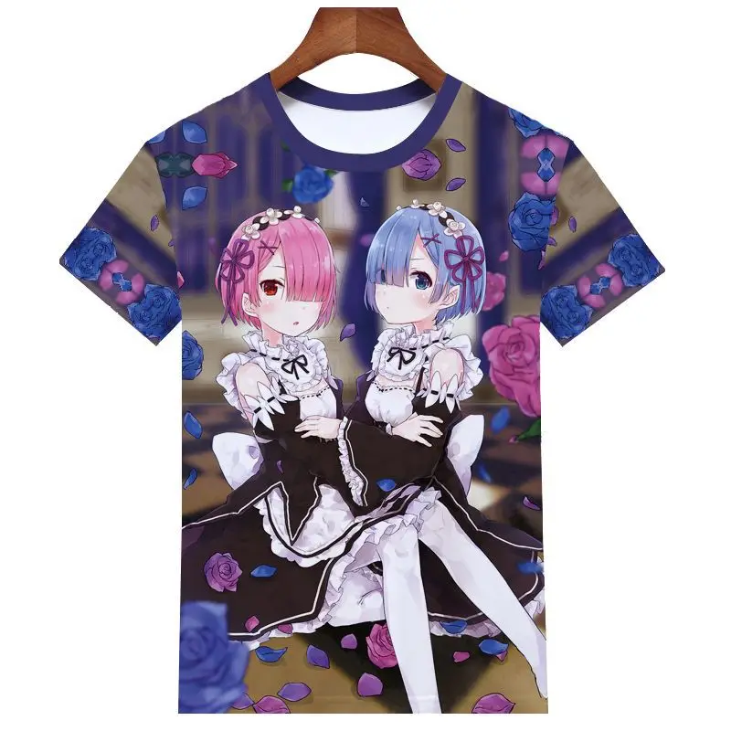Мужская и женская футболка Kawaii летняя в стиле аниме Re Zero с коротким рукавом 3d