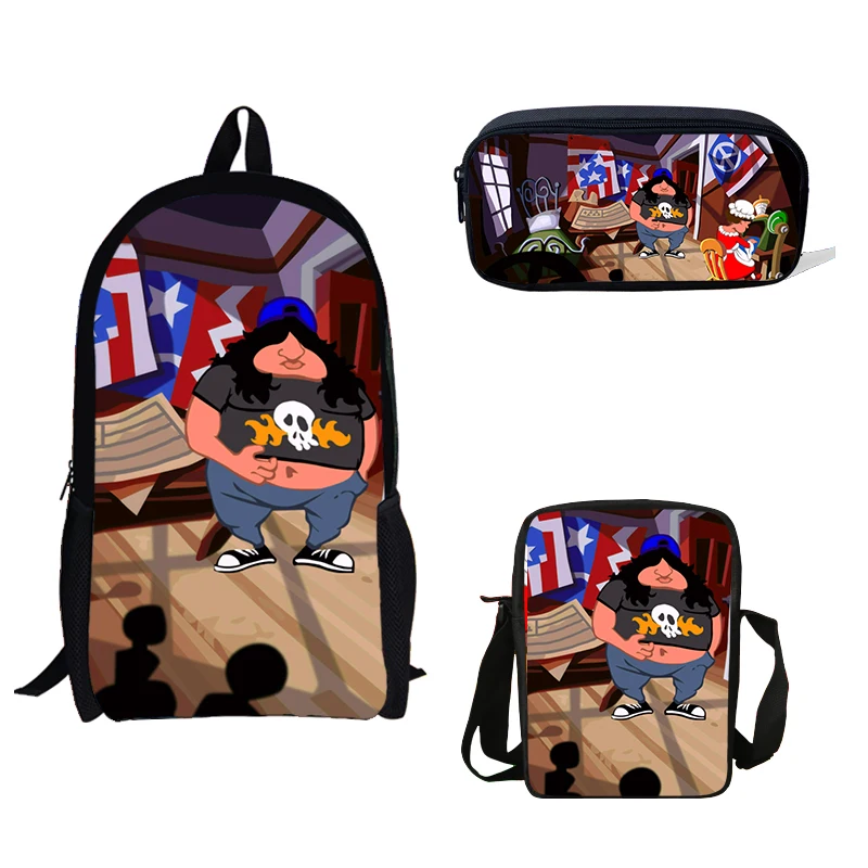 

3Pcs/set Children School Bags for Teenage Girls Day Of The Tentacle Printing Notebook Boys Primary School Supplise Pen Box