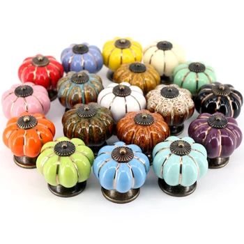 1x Ceramic Pumpkin Handle Pull Knobs Cabinet Door Cupboard Drawer Knobs Locker for Home Kitchen Decoration