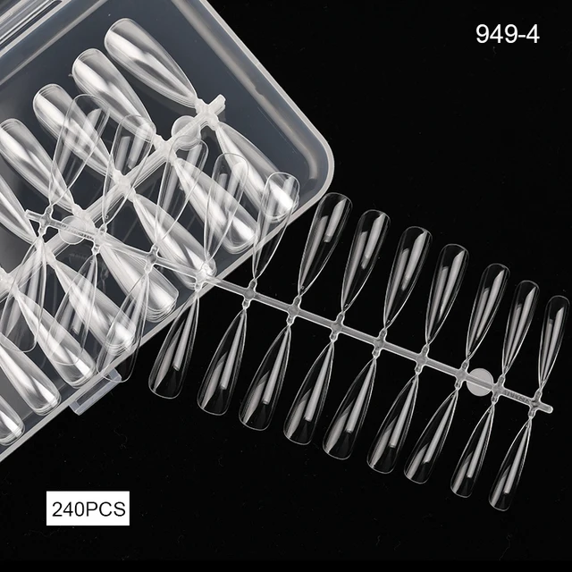 HNUIX 240pcs Long Coffin False Nails Ballerina Nail Tips Full Cover Acrylic Clear Nails Natural False Nails For Gel Nails tool 949-4