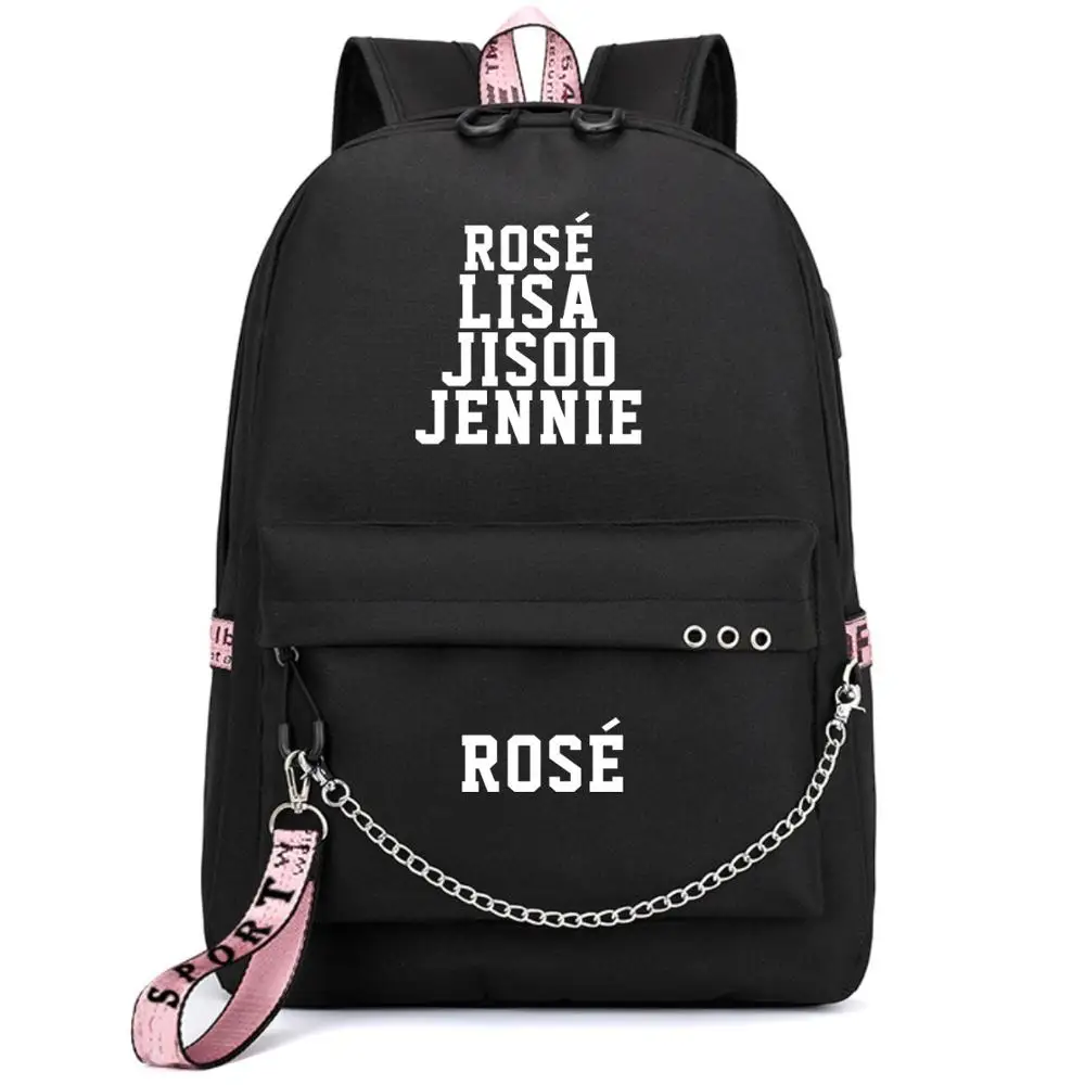 Kopo BlackPink Rose Lisa JENNIE USB Рюкзак Школьные сумки черный розовый Mochila дорожные сумки рюкзак на цепочке для ноутбука USB порт для наушников - Цвет: Style 9