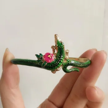 

2020 New Bracelets & Bangles Enamel Glaze Tropical Rainforest Lizard Flower Leaves Adjustable Exaggerated Decorative Bracelet