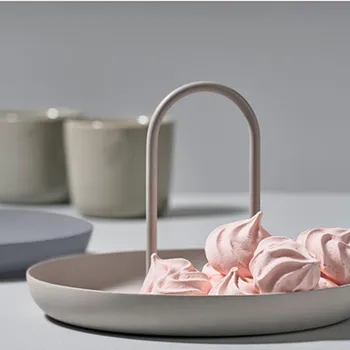 

Decor Tray Plastic Nordic White Round Jewelry Tray Living Room Kitchen Table Meal Ring Trays Storage Sofa Tray with Handle